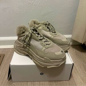 Balenciaga Triple S Fur Sneakers in Beige